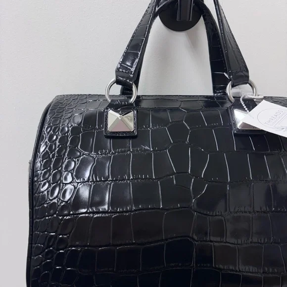NWT Michael Kors Grayson Black Medium Crocodile-Embossed Leather Duffel Satchel - Picture 6 of 13